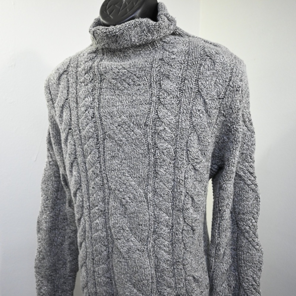 Banana Republic Turtleneck Cable-Knit Sweater Mens Large Gray Lambswool‎ Nylon